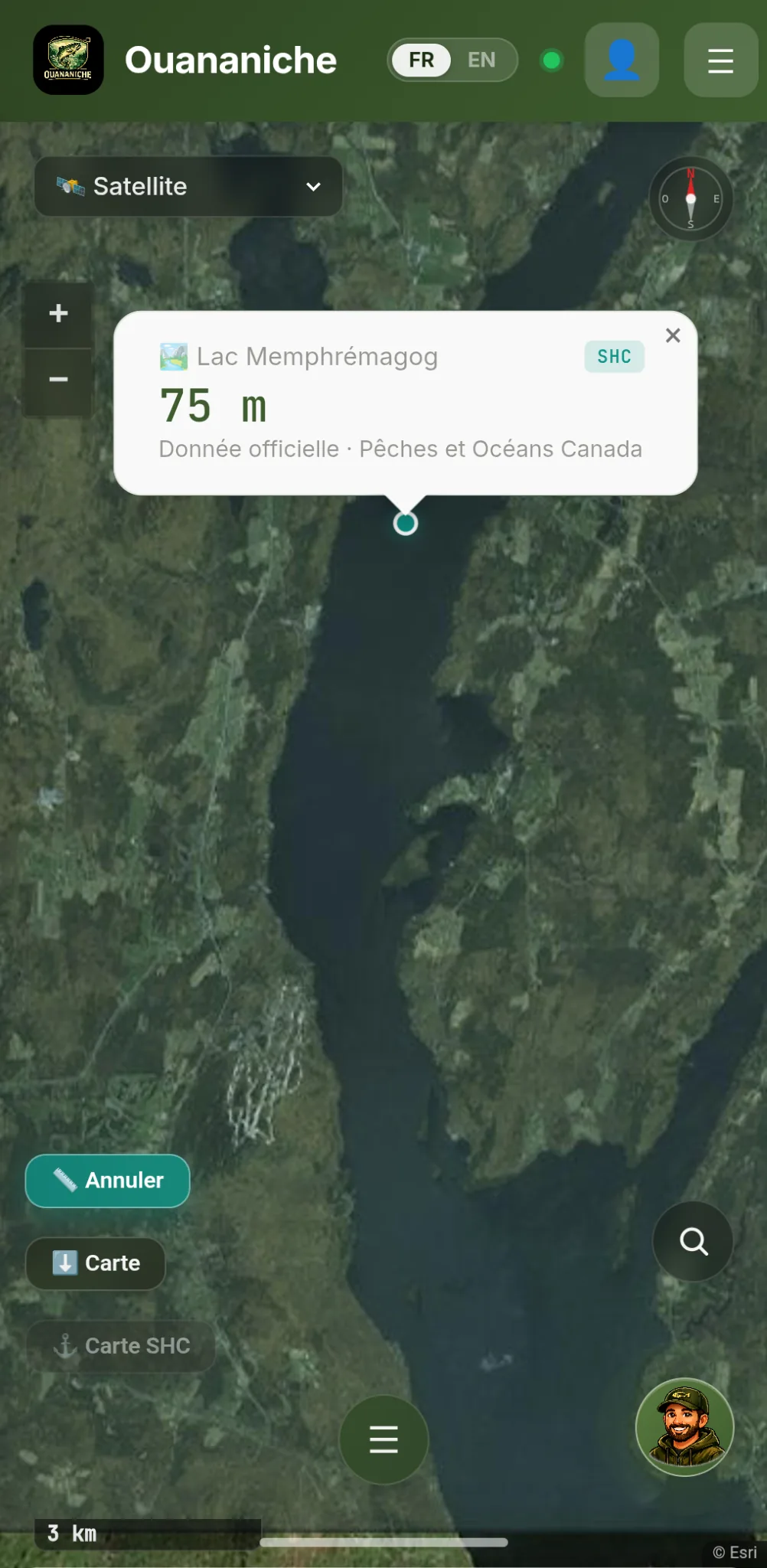 Capture d’écran de la profondeur tactile officielle dans Ouananiche